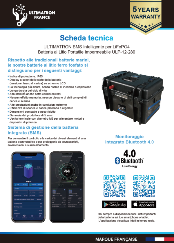 Batteria Litio LiFePO4 280Ah Ultimatron ULP-12-280 Boat e Camper