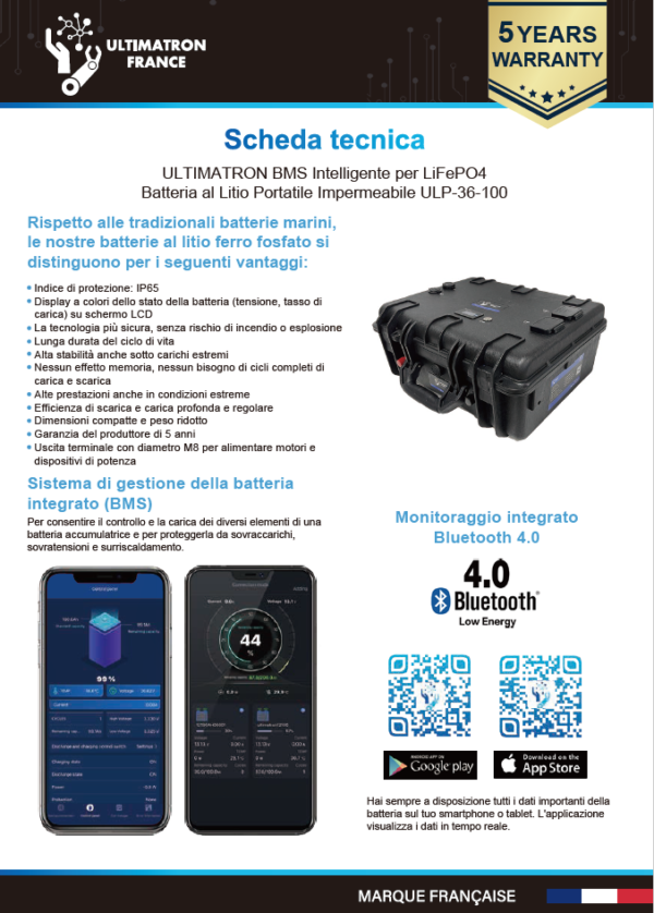 Batteria Litio LiFePO4 36V 100Ah Ultimatron ULP-36-100 Boat e Camper